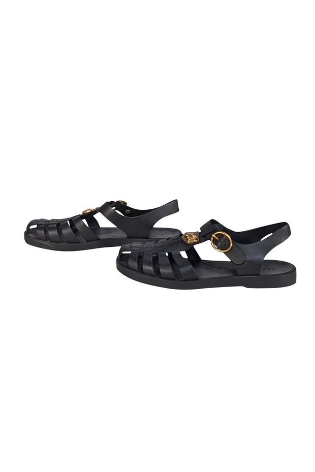 Gucci - Black Jelly Double G & Tiger Head Strappy Sandals Sz 7 - Current Boutique