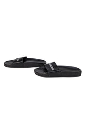 Balenciaga - Black Leather Upper Logo Slide Sandals Sz 6 - Current Boutique