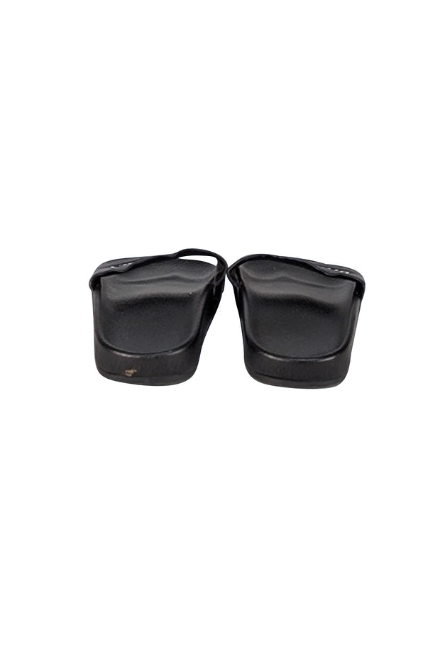 Balenciaga - Black Leather Upper Logo Slide Sandals Sz 6 - Current Boutique