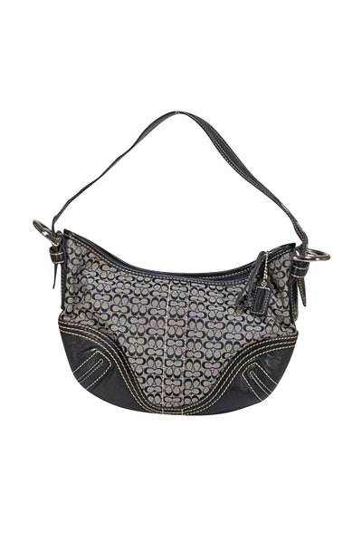 Coach - Black & Grey Monogram Shoulder Bag w/ Leather Trim - Current Boutique