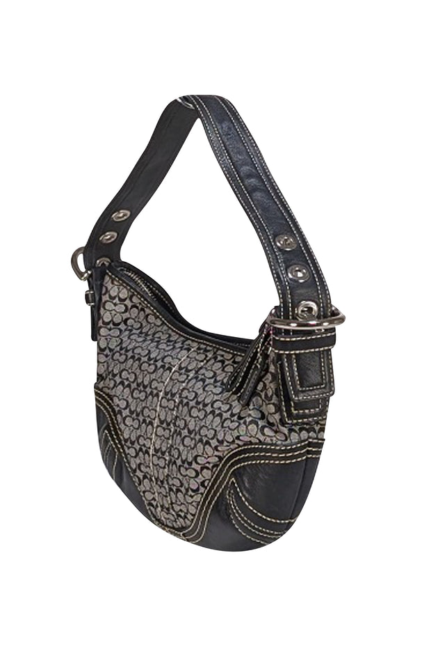Coach - Black & Grey Monogram Shoulder Bag w/ Leather Trim - Current Boutique