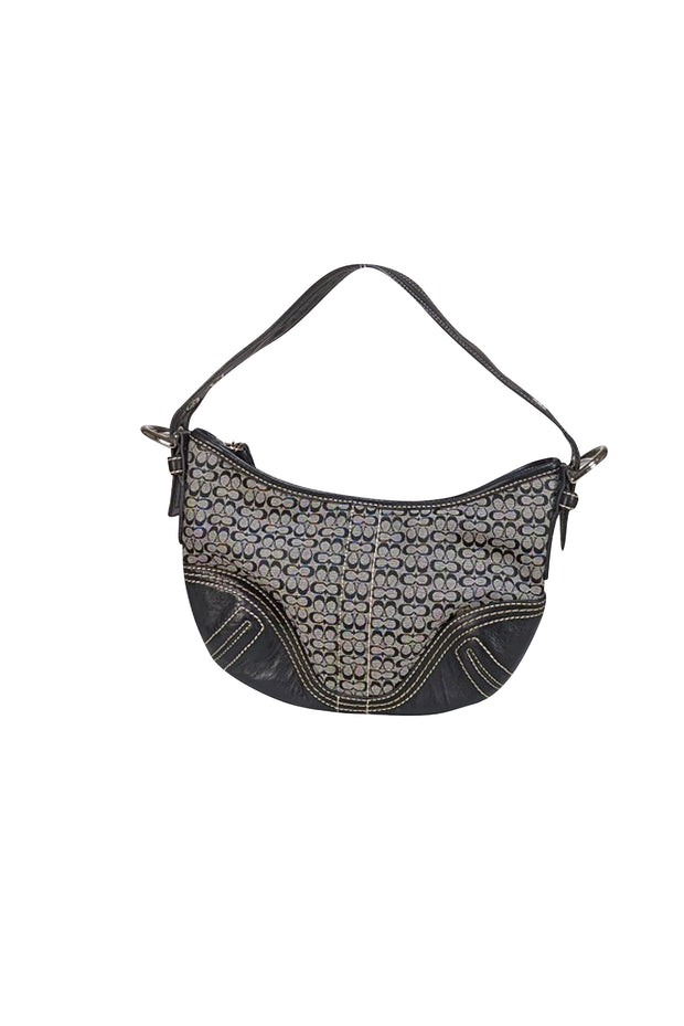 Coach - Black & Grey Monogram Shoulder Bag w/ Leather Trim - Current Boutique