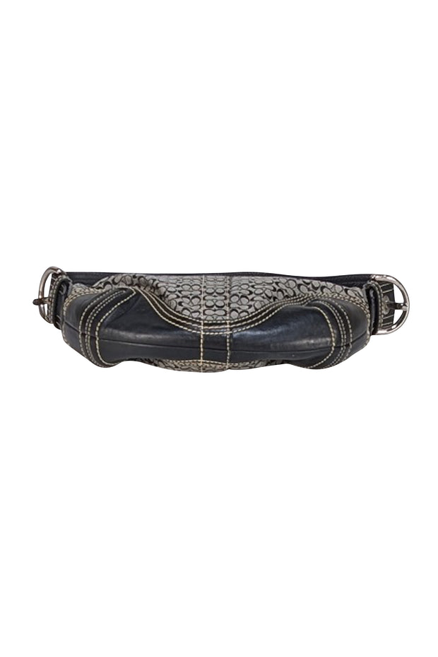 Coach - Black & Grey Monogram Shoulder Bag w/ Leather Trim - Current Boutique
