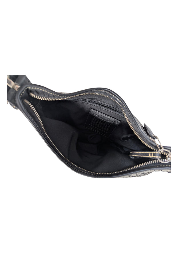 Coach - Black & Grey Monogram Shoulder Bag w/ Leather Trim - Current Boutique