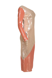 Diane von Furstenberg - Cream & Pink One Shoulder Sequin Midi Dress Sz 2 - Current Boutique