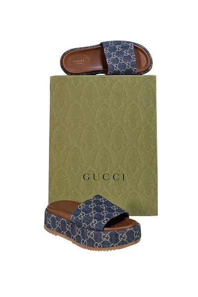 Gucci Denim Logo Slide Sandal Sz 7 - Current Boutique
