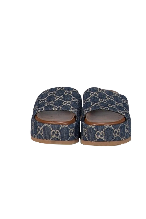 Gucci Denim Logo Slide Sandal Sz 7 - Current Boutique