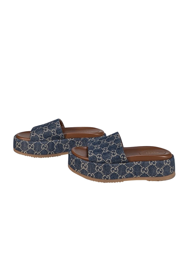 Gucci Denim Logo Slide Sandal Sz 7 - Current Boutique