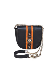 Versace Jeans Couture - Black Faux Leather & Orange Trim Crossbody Bag - Current Boutique