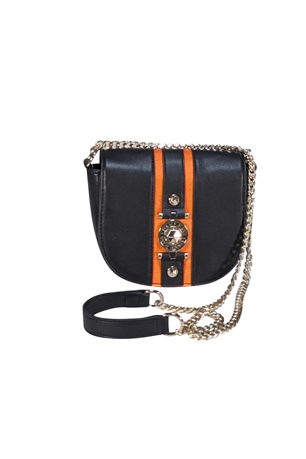 Versace Jeans Couture - Black Faux Leather & Orange Trim Crossbody Bag - Current Boutique