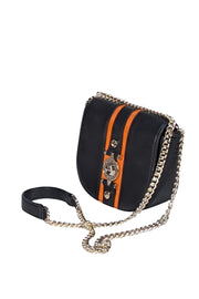 Versace Jeans Couture - Black Faux Leather & Orange Trim Crossbody Bag - Current Boutique