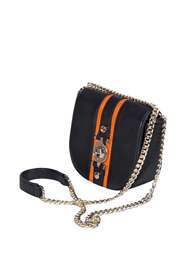 Versace Jeans Couture - Black Faux Leather & Orange Trim Crossbody Bag - Current Boutique