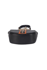 Versace Jeans Couture - Black Faux Leather & Orange Trim Crossbody Bag - Current Boutique