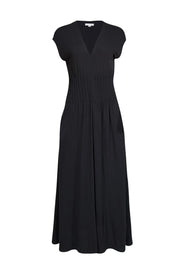 Vince - Black Cap Sleeve Textured Waist Midi Dress Sz XS