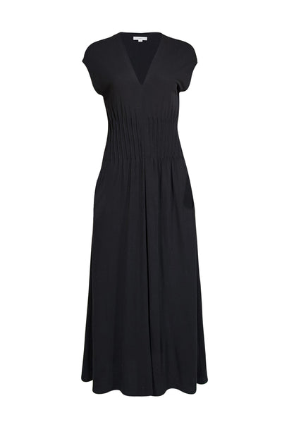 Vince - Black Cap Sleeve Textured Waist Midi Dress Sz XS
