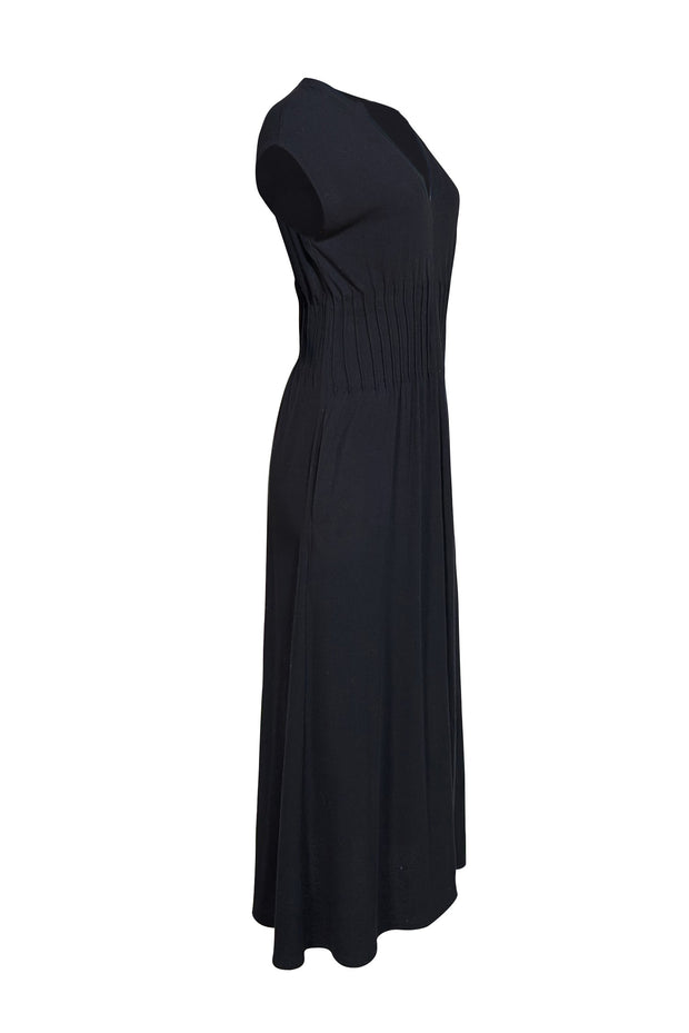 Vince - Black Cap Sleeve Textured Waist Midi Dress Sz XS