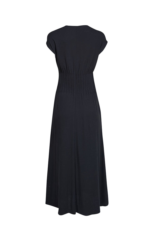 Vince - Black Cap Sleeve Textured Waist Midi Dress Sz XS