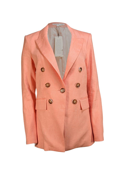 Veronica Beard - Peach Linen Blend Double Breasted Button Blazer Sz 8 - Current Boutique