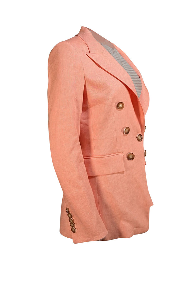 Veronica Beard - Peach Linen Blend Double Breasted Button Blazer Sz 8 - Current Boutique