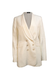 Theory - Off-White Linen Double Breasted Shawl Collar Blazer Sz 8 - Current Boutique