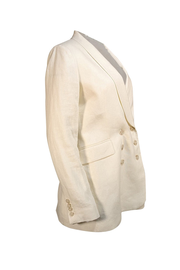 Theory - Off-White Linen Double Breasted Shawl Collar Blazer Sz 8 - Current Boutique