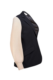 Cinq a Sept - Black Single Button Blazer w/ Cream Knit Sleeves Sz 6 - Current Boutique