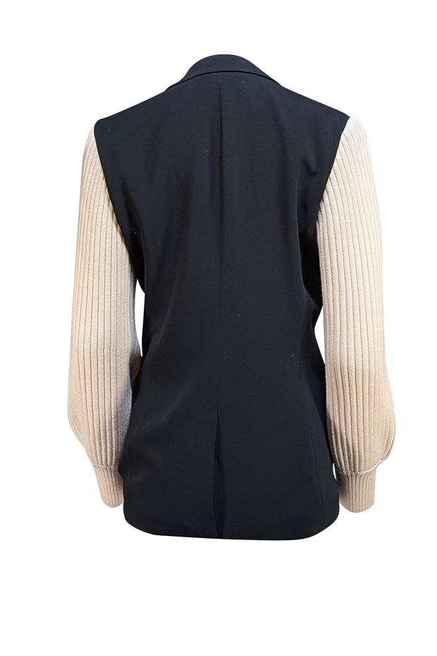 Cinq a Sept - Black Single Button Blazer w/ Cream Knit Sleeves Sz 6 - Current Boutique