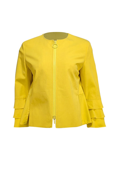 Akris Punto - Yellow Collarless Tiered Sleeves Zipper Front Jacket Sz 8 - Current Boutique