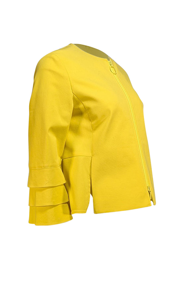 Akris Punto - Yellow Collarless Tiered Sleeves Zipper Front Jacket Sz 8 - Current Boutique