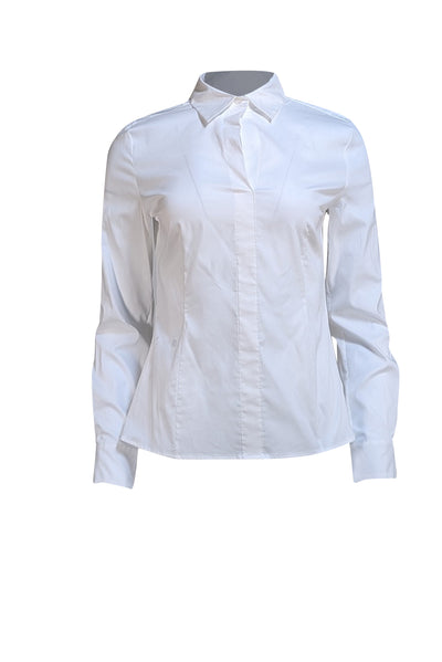 Hugo Boss - White Cotton Blend V-Neckline Shirt Sz 4 - Current Boutique