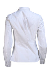 Hugo Boss - White Cotton Blend V-Neckline Shirt Sz 4 - Current Boutique