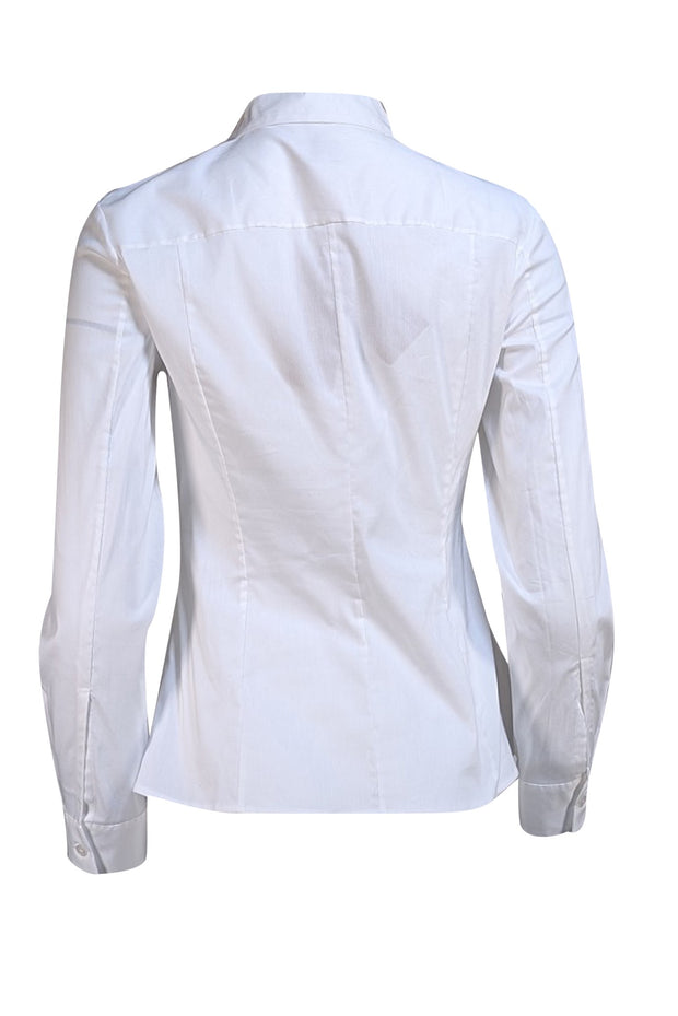 Hugo Boss - White Cotton Blend V-Neckline Shirt Sz 4 - Current Boutique