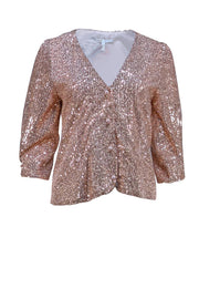 Maje - Rose Gold Sequin Button Front Collarless Top Sz 10 - Current Boutique