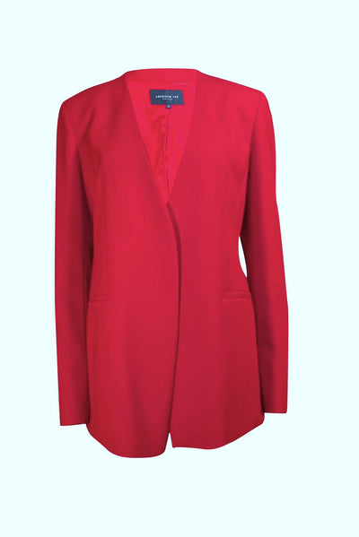 Lafayette 148 - Red Collarless Open Front Blazer Sz 10 - Current Boutique