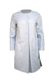 Carlisle - Pale Blue & Beige Reversible Leather Coat Sz 4 - Current Boutique