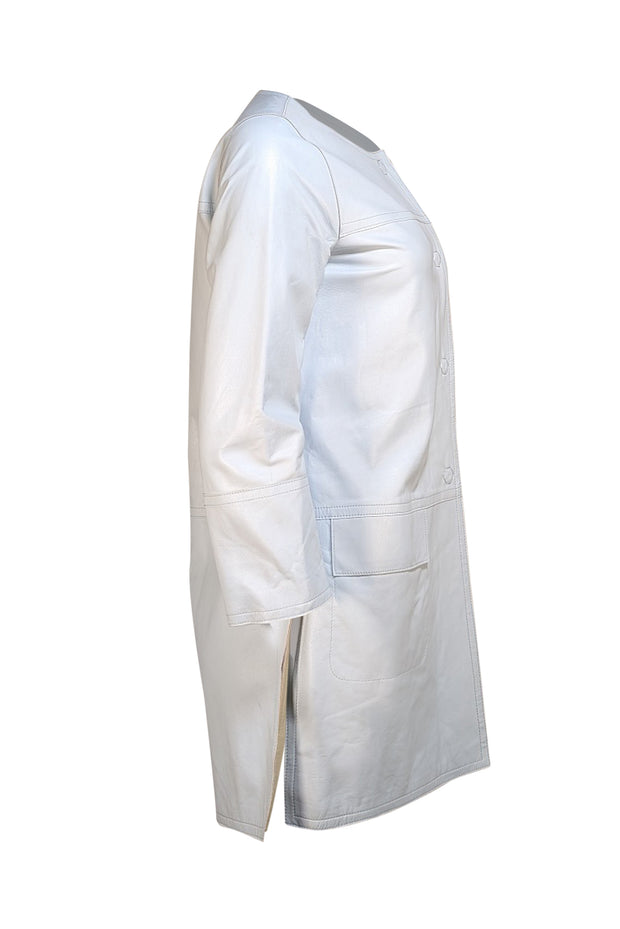 Carlisle - Pale Blue & Beige Reversible Leather Coat Sz 4 - Current Boutique