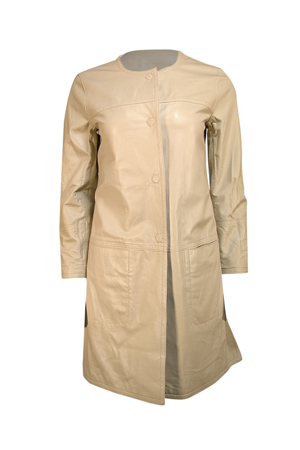 Carlisle - Pale Blue & Beige Reversible Leather Coat Sz 4 - Current Boutique