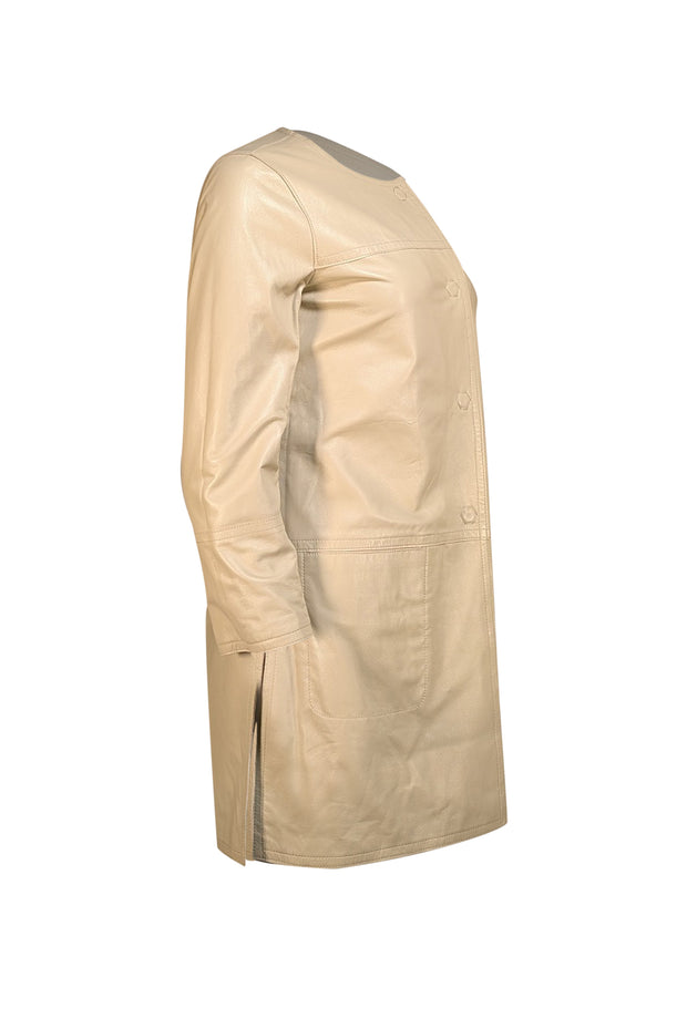 Carlisle - Pale Blue & Beige Reversible Leather Coat Sz 4 - Current Boutique