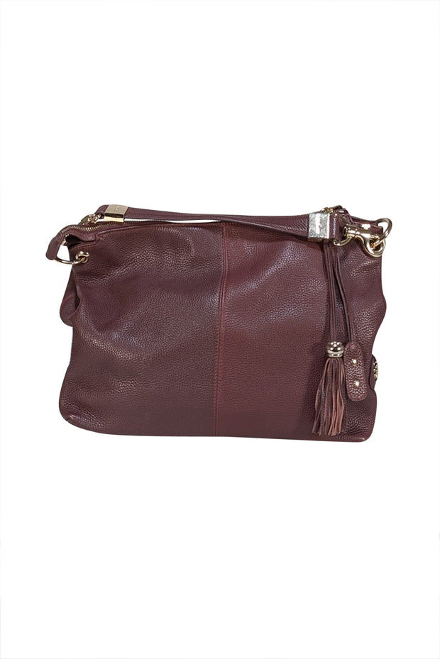 Jimmy Choo - Maroon Pebbled Leather Shoulder Bag - Current Boutique