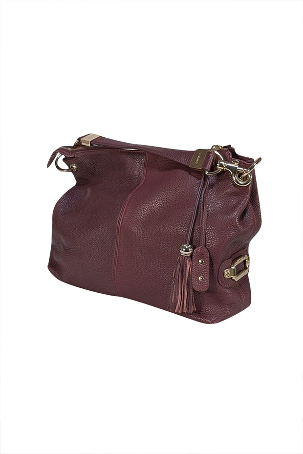 Jimmy Choo - Maroon Pebbled Leather Shoulder Bag - Current Boutique