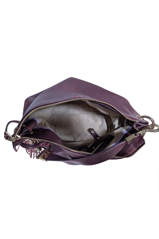 Jimmy Choo - Maroon Pebbled Leather Shoulder Bag - Current Boutique