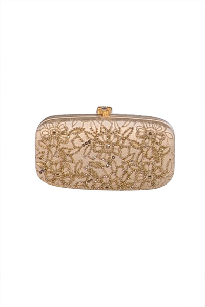 Oscar de la Renta - Gold Satin Beaded Clutch - Current Boutique