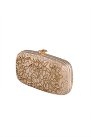 Oscar de la Renta - Gold Satin Beaded Clutch - Current Boutique