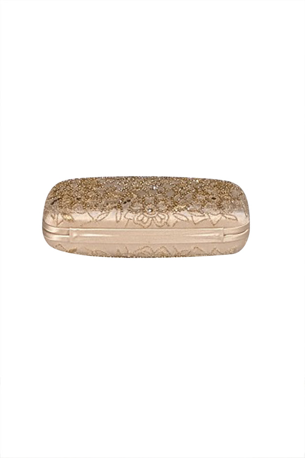 Oscar de la Renta - Gold Satin Beaded Clutch - Current Boutique
