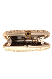 Oscar de la Renta - Gold Satin Beaded Clutch - Current Boutique