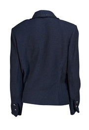 St. John - Navy Knit Button Front Fringe Hem Jacket Sz 12 - Current Boutique