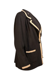 St. John - Black w/ Cream Trim Sweater Blazer Sz 14 - Current Boutique