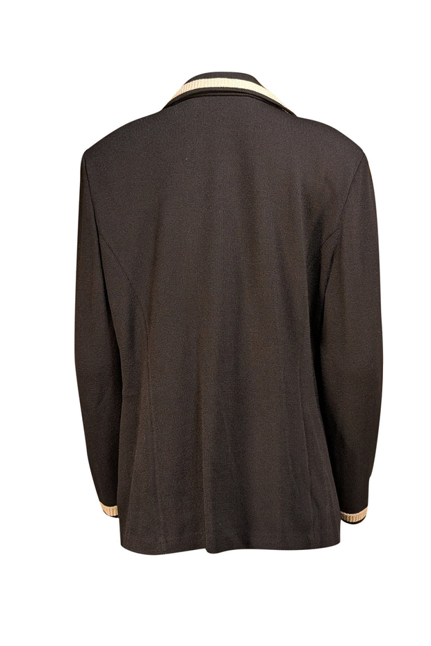 St. John - Black w/ Cream Trim Sweater Blazer Sz 14 - Current Boutique