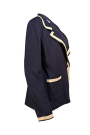 St. John - Navy w/ Cream Trim Sweater Blazer Sz 12 - Current Boutique