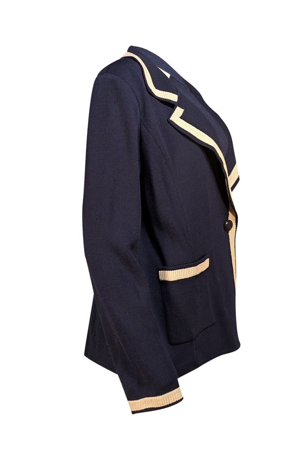 St. John - Navy w/ Cream Trim Sweater Blazer Sz 12 - Current Boutique